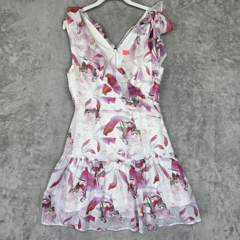 Grace Willow Dress Womens 6 White Floral Ruffle V Neck Fit & Flare Mini Sundress